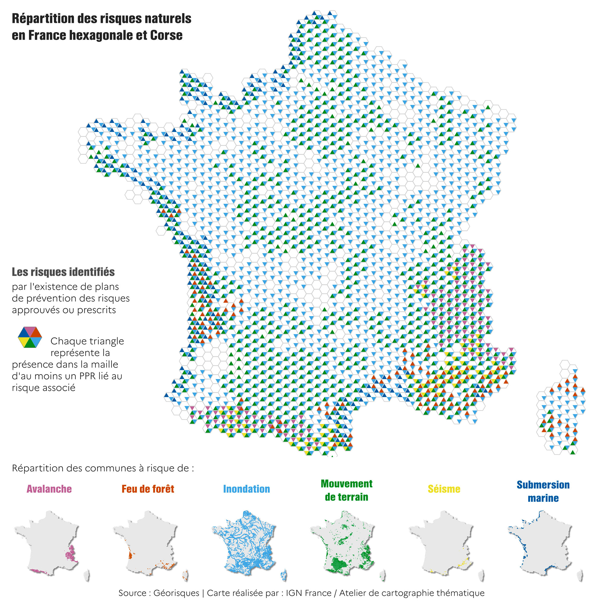 Carte-Risques-naturels-IGN_janvier-2025_max Carte thématique des risques naturels en France métropolitaine (© IGN janvier 2025)